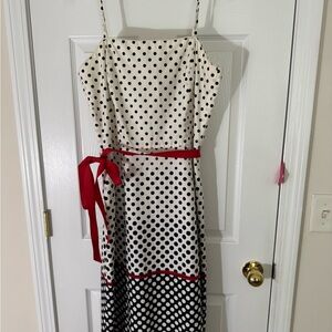 Elegant Polka Dot Dress with Red Accents